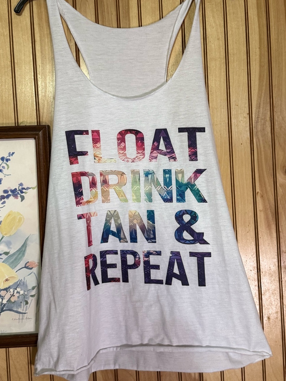Float Drink Tan & Repeat White Graphic Tank Top